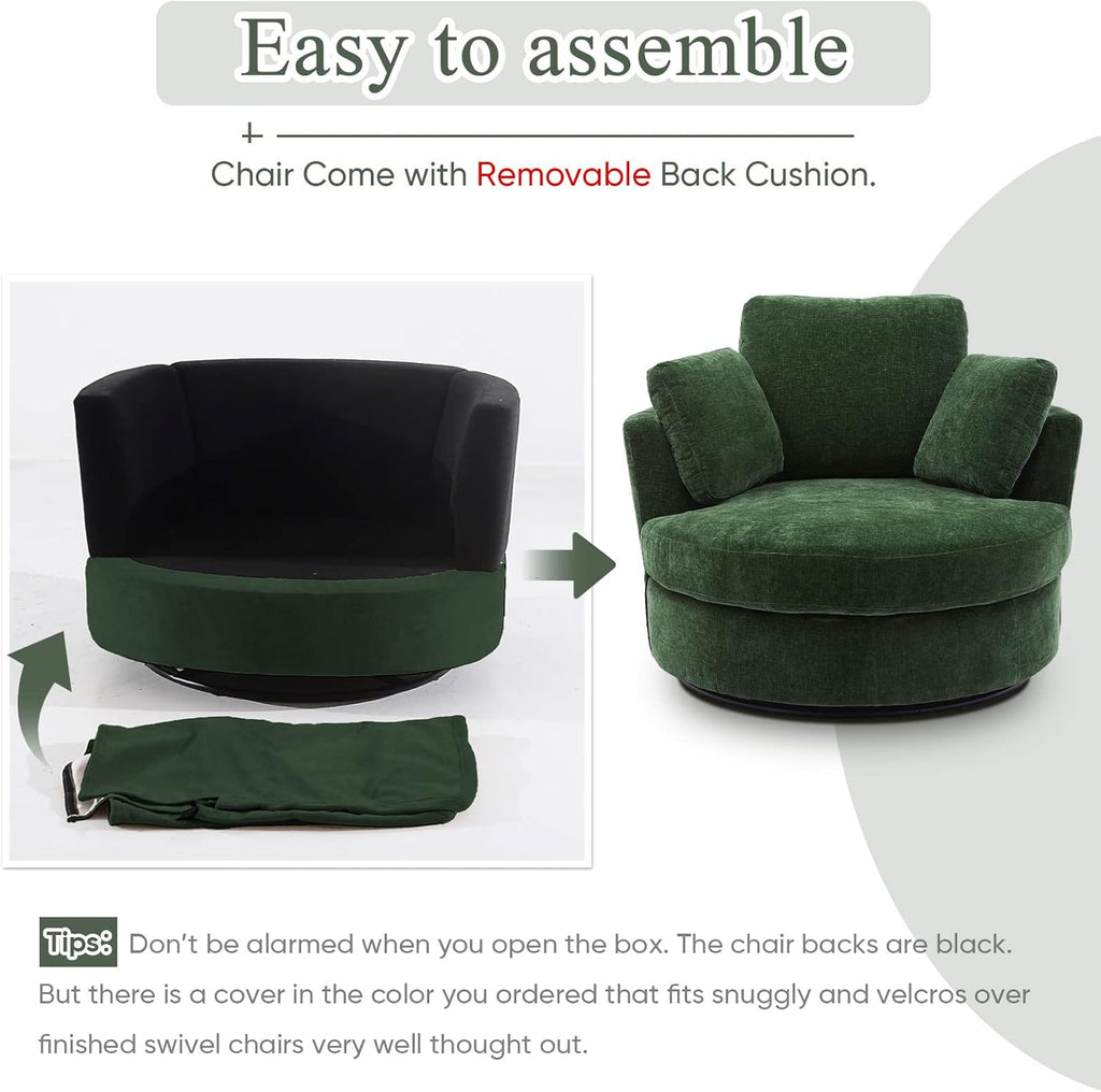Green Chenille Oversized Swivel Barrel Chair M107561