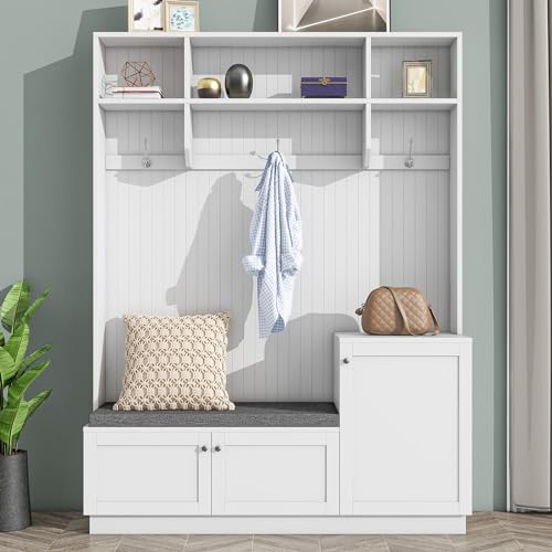 Black Hall Tree with Shoe Cabinet and Hanging Hooks A70673