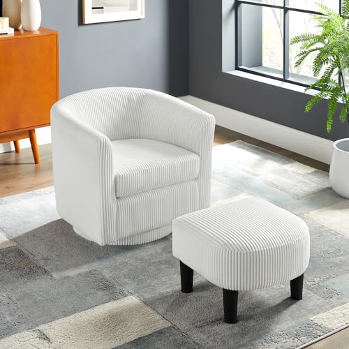 Black Corduroy Swivel Barrel Accent Chair with Ottoman N41439