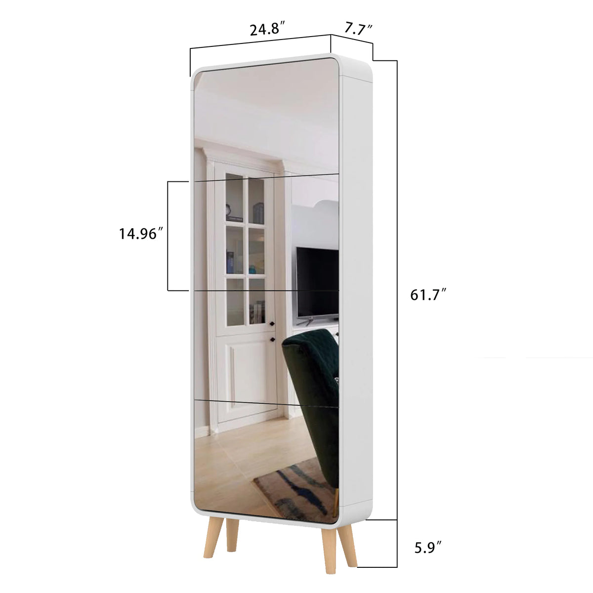 White 4 Flip Drawers Wood Shoe Cabinet with Mirror E31236