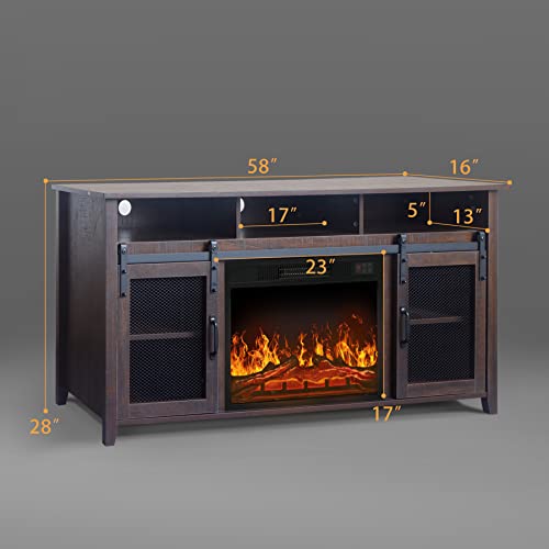 White Oak Fireplace TV Stand with Open Storage Shelves and Cabinets I121316