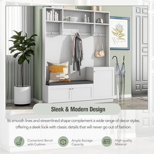 Black Hall Tree with Shoe Cabinet and Hanging Hooks A70673