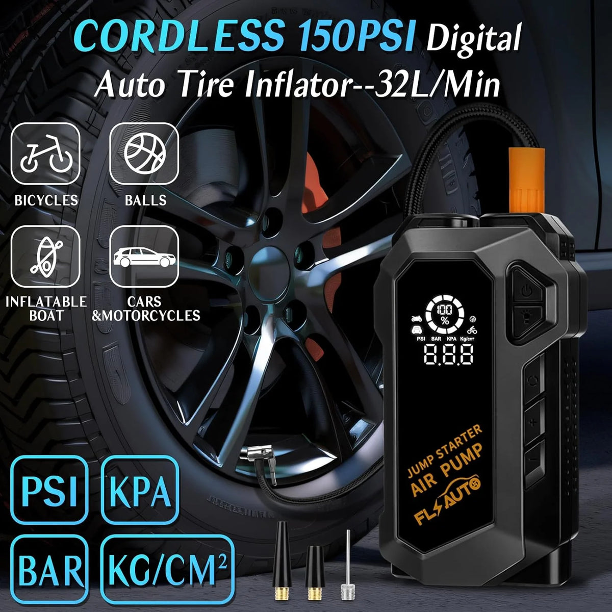 Portable 4000A Peak Car Jump Starter with 150 PSI Air Compressor E70695