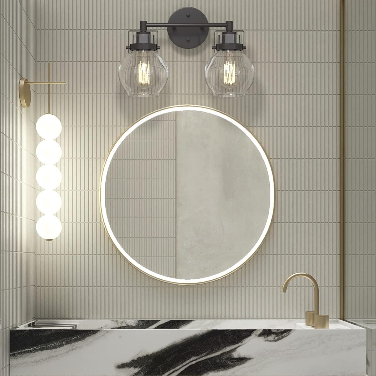 2 Light Black Metal Wall Sconce Lamp Fixture N9443