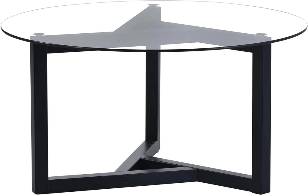 Glass Round Coffee Table with Wood Base Black Y3542