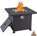 Propane Fire Pit Table 44in 50000BTU Auto-Ignition Smokeless with Cover and Blue Fire Glass Black N995