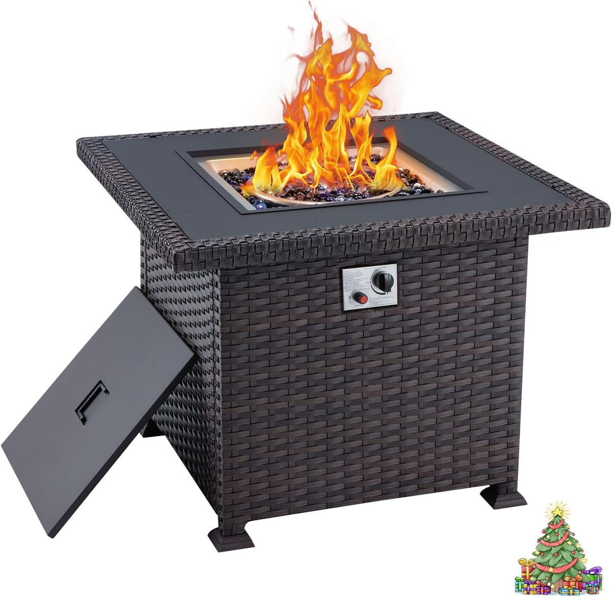 Propane Fire Pit Table 44in 50000BTU Auto-Ignition Smokeless with Cover and Blue Fire Glass Black N995