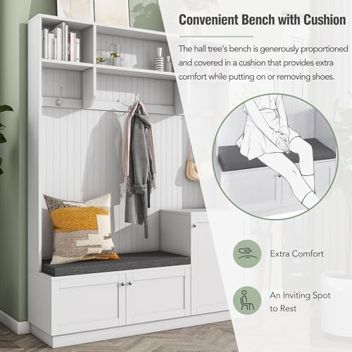 Black Hall Tree with Shoe Cabinet and Hanging Hooks A70673
