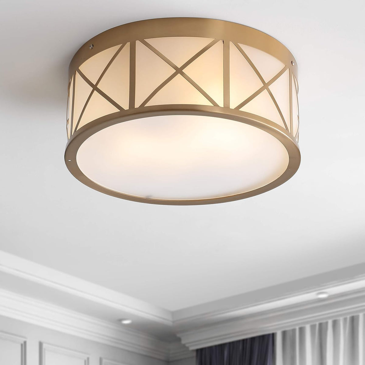 15 Drum Metal/Glass Flush Mount, Brass Gold M57241