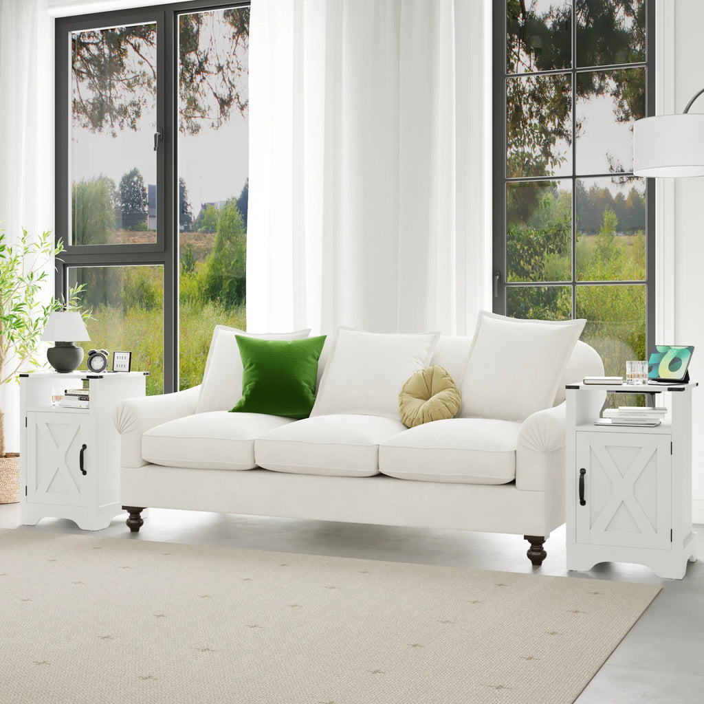 White Farmhouse Nightstand Side Table (2 Sets) X5168