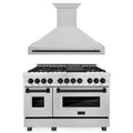 48 In. Dual Fuel Range and Range Hood in Stainless Steel with Matte Black Accents A55706