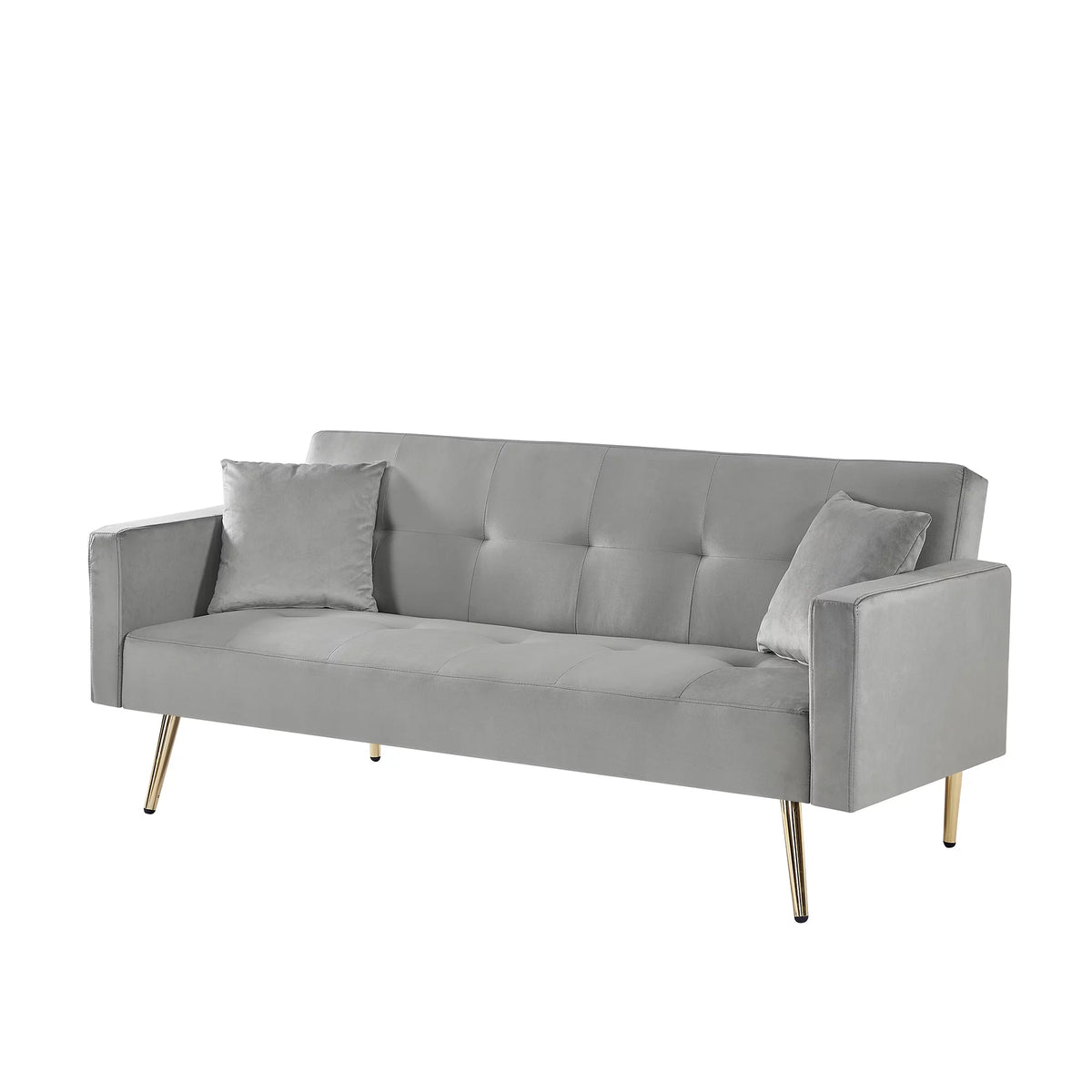 Gray Velvet Convertible Sofa Bed with 2 Pillows W808538