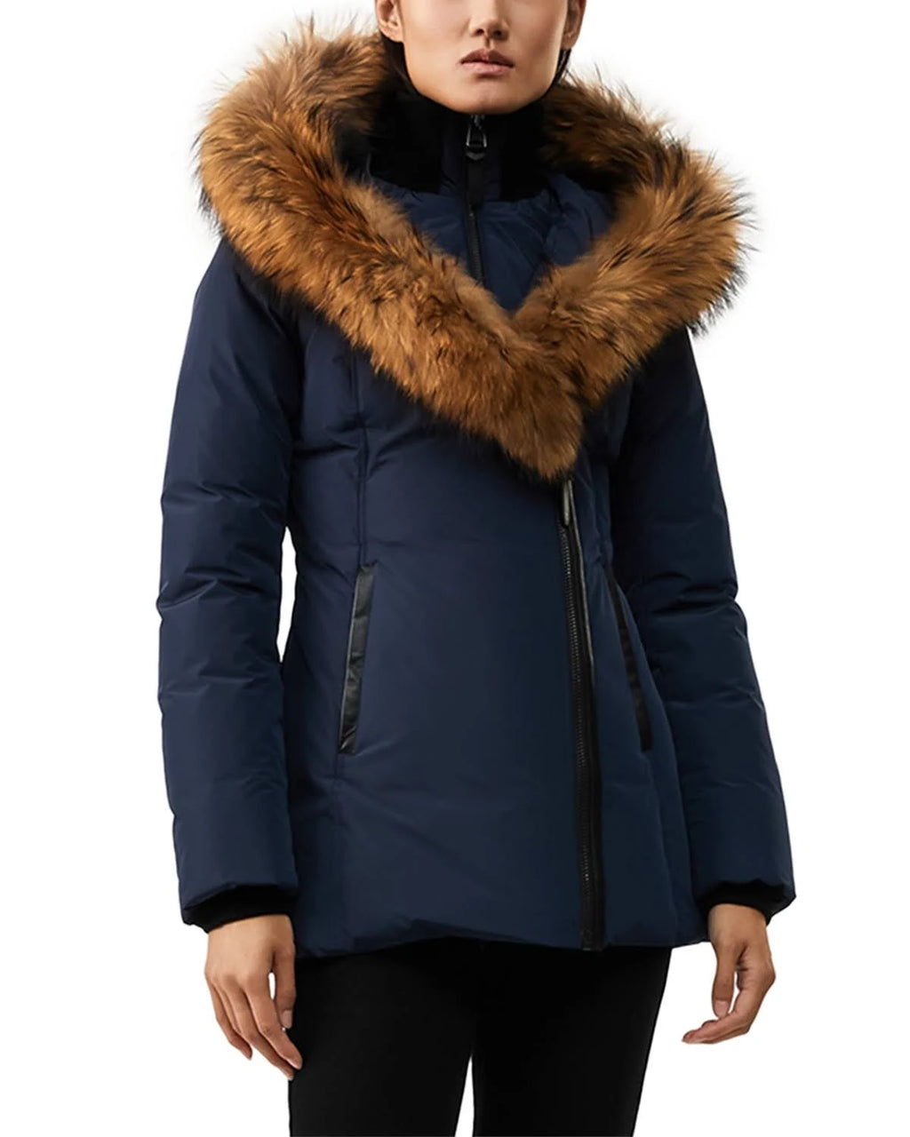 Navy Fur Trim Down Coat K162