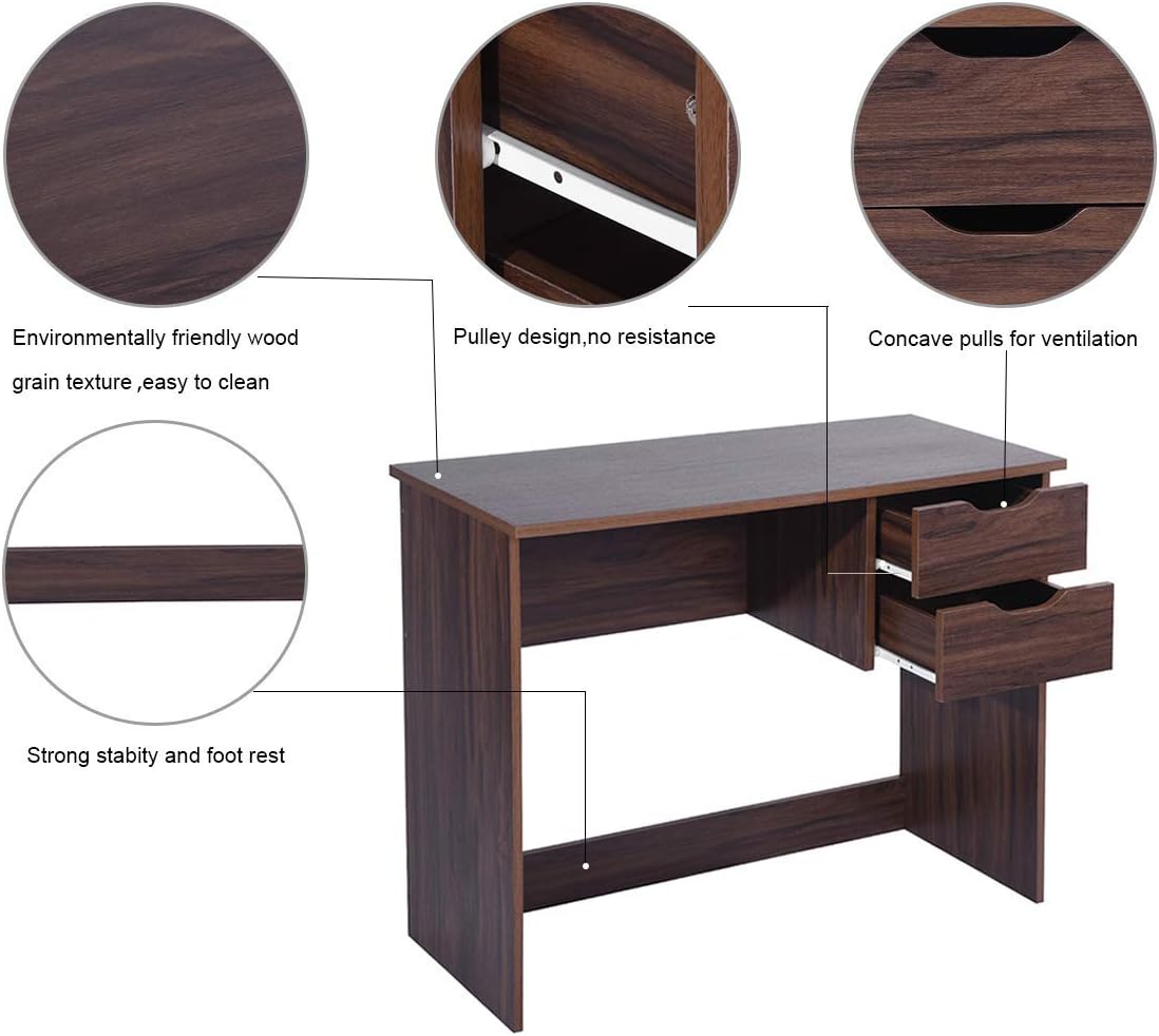 Computer Desk with Drawer 35.4 in Small Wood Desk X7879