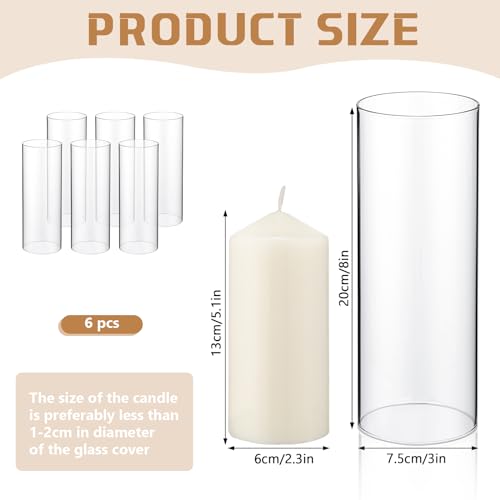 6 Sets Hurricane Candle Holder Sleeve with Pillar Candles Glass Clear Chimney Shade I38221