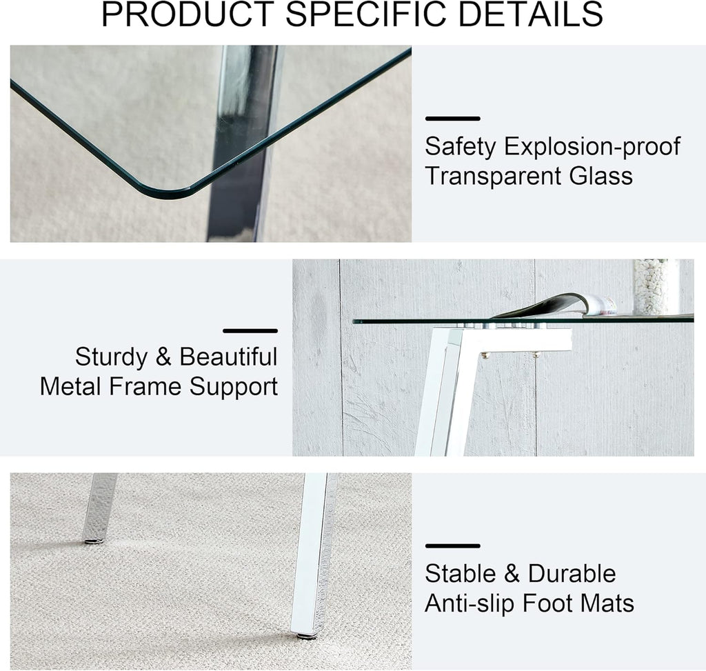 Rectangular Glass Dining Table with Tempered Glass Top and Silver Metal Legs M571408