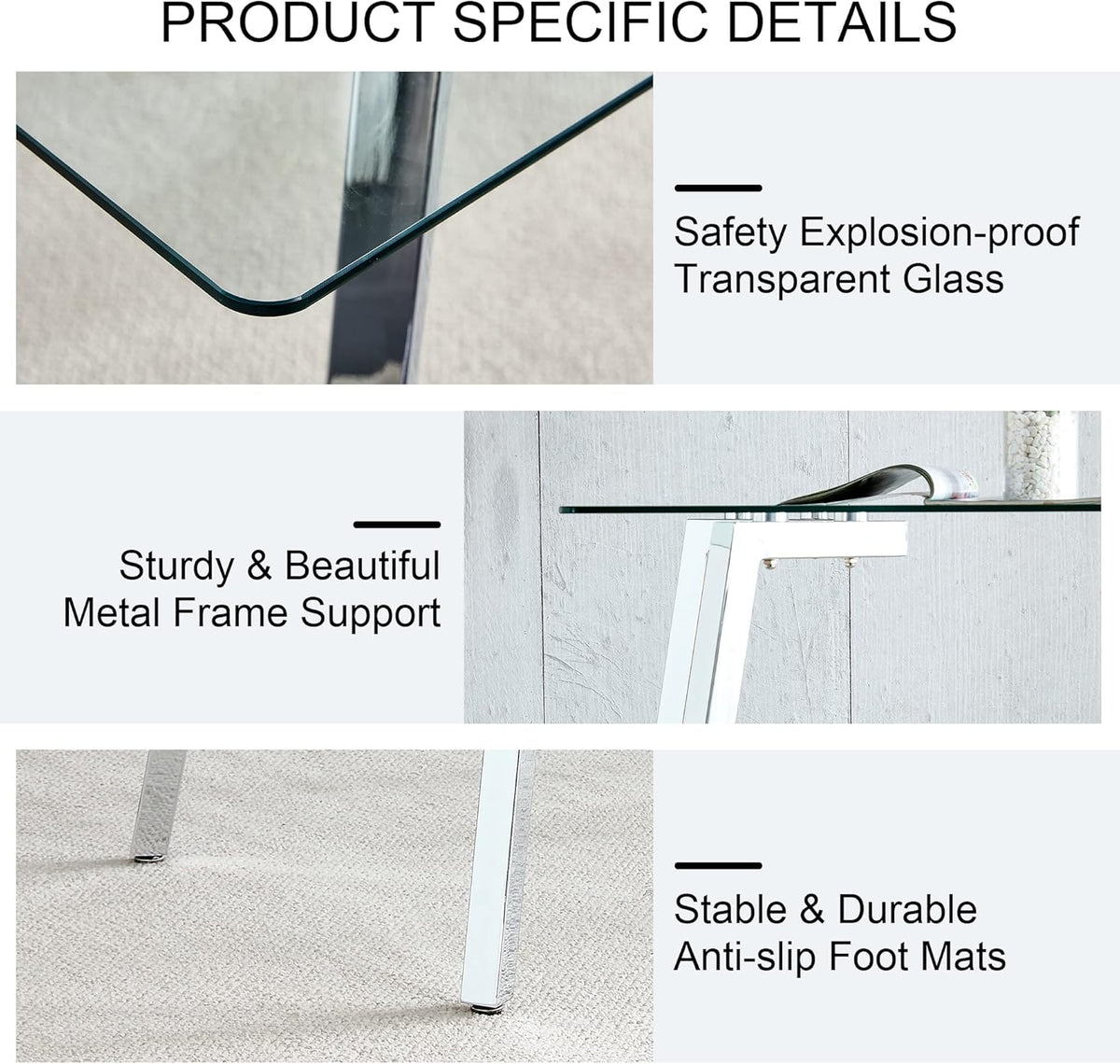 Rectangular Glass Dining Table with Tempered Glass Top and Silver Metal Legs M571408