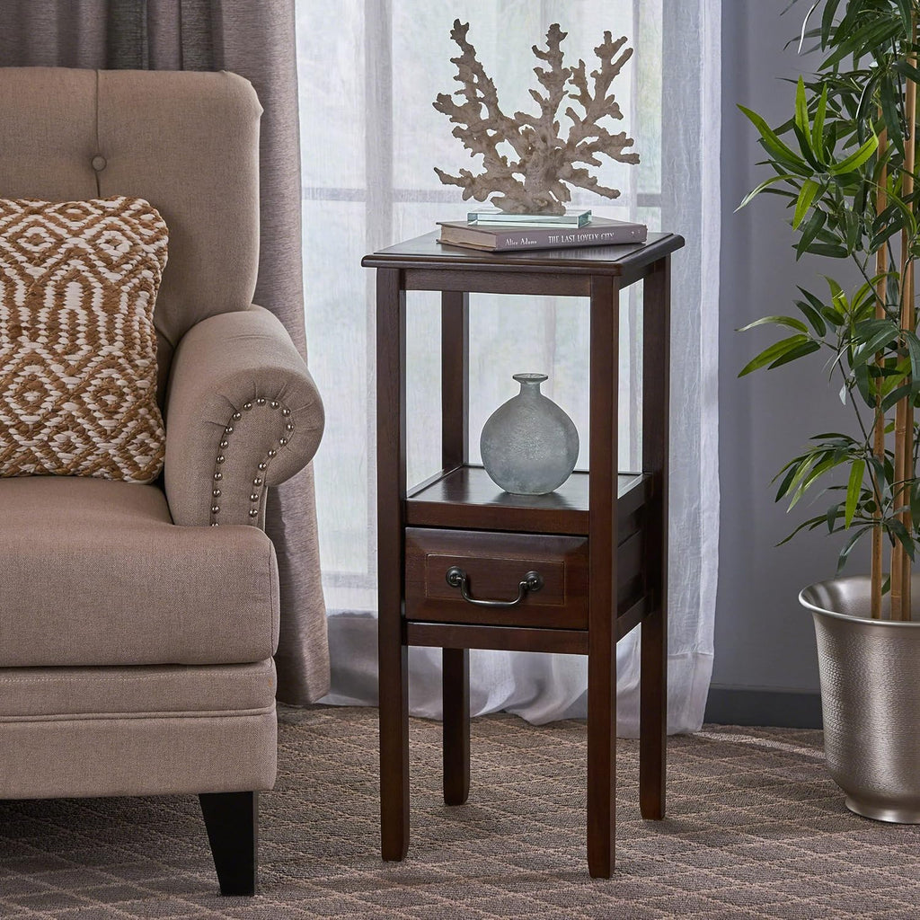 Brown Mahogany Acacia Wood Accent Table with Drawer A355971