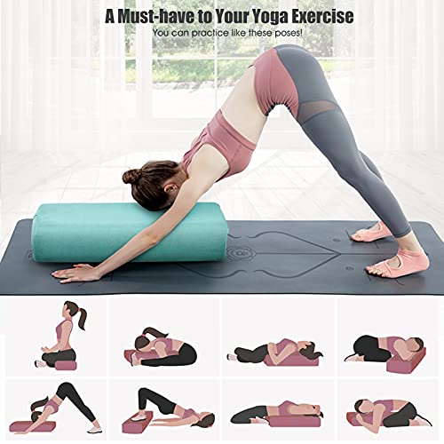 Yoga Bolster Pillow with Carry Handle, Removable Machine Washable Soft Suede Pillowcase Z4589