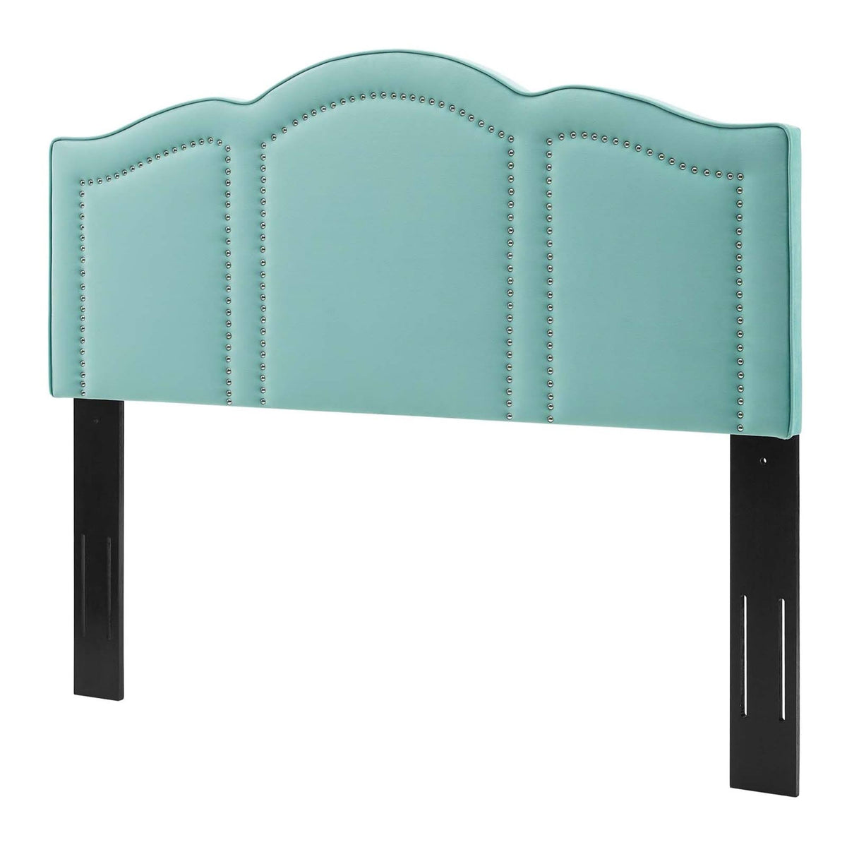 Light Green Velvet King Size Headboard with Nailhead Trim Y915