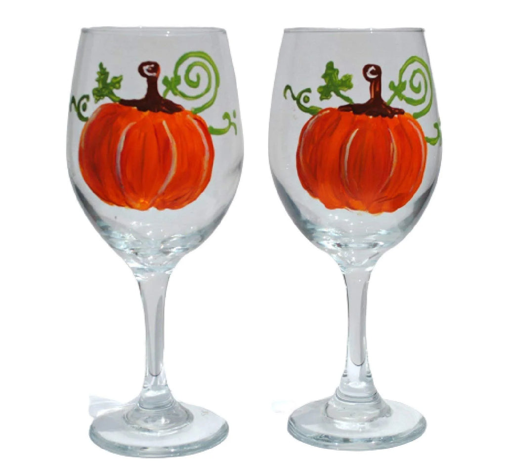 2 Hand Painted Stemmed Wine Glasses Set L636