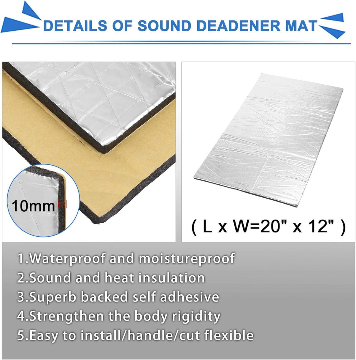 18pcs 10mm Car Sound Deadener Insulation Mat J272945