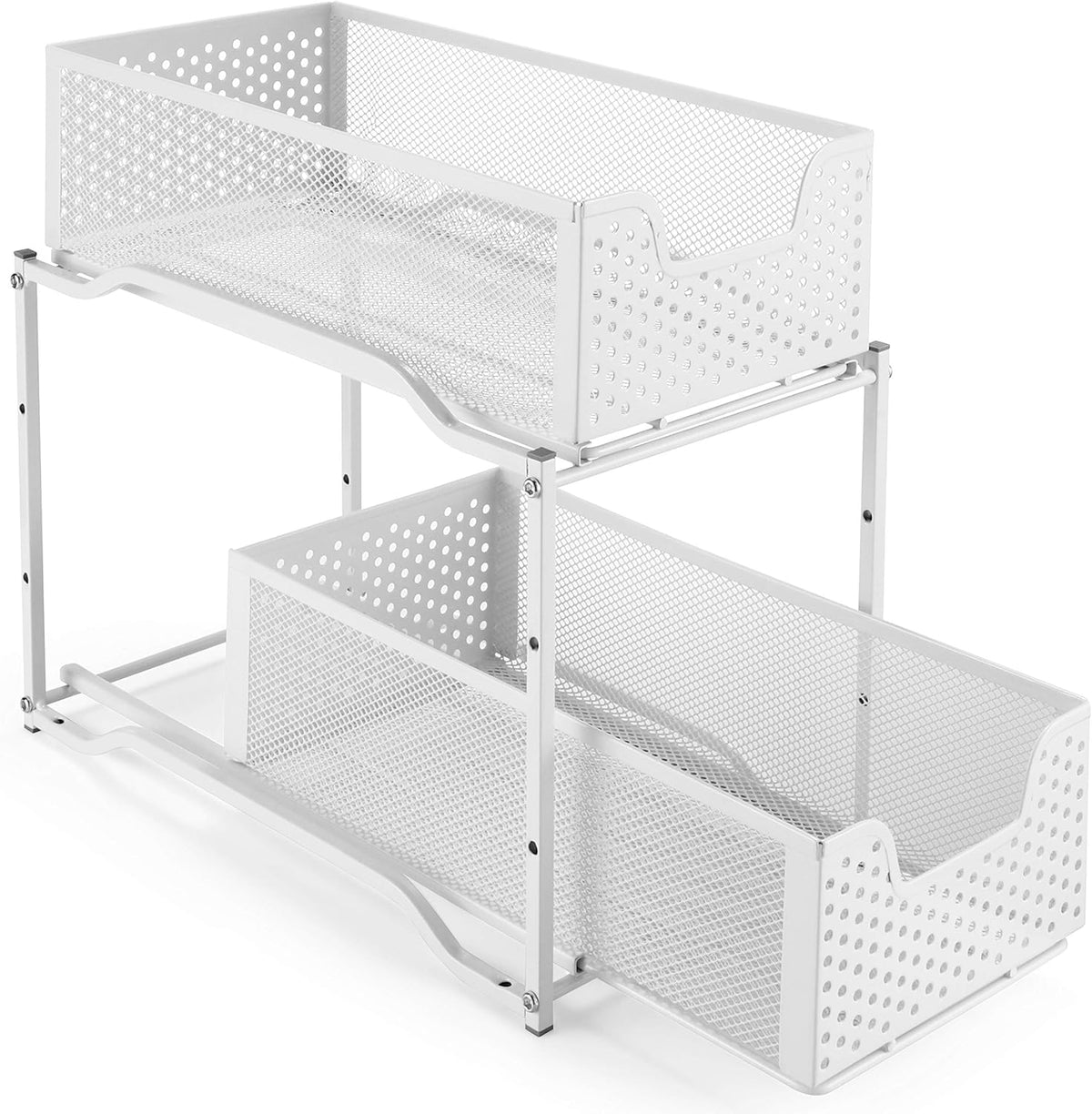 White 2-Tier Under Sink Cabinet Organizer with Sliding Storage Drawer K879457