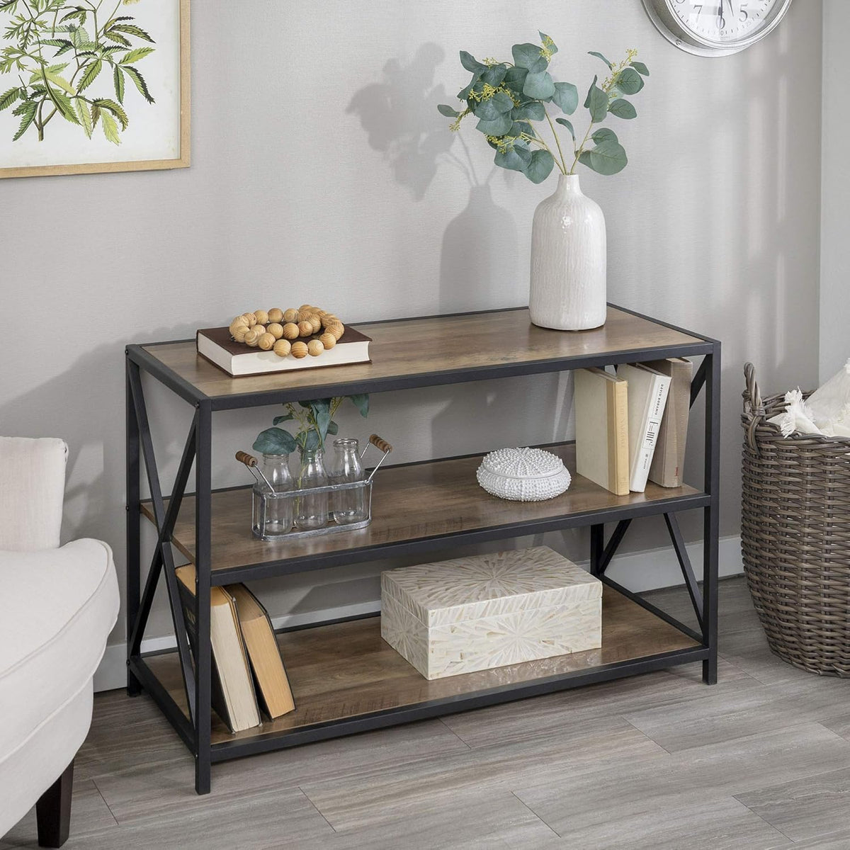 4 Tier Grey Metal Wood Bookcase I82144