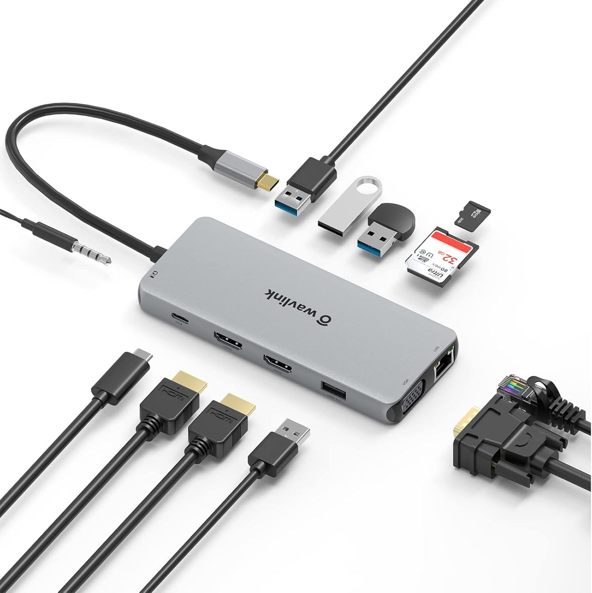 12-in-1 USB C Docking Station with Dual 4K HDMI, Ethernet, 87W Power Delivery, SD Card Reader V71124