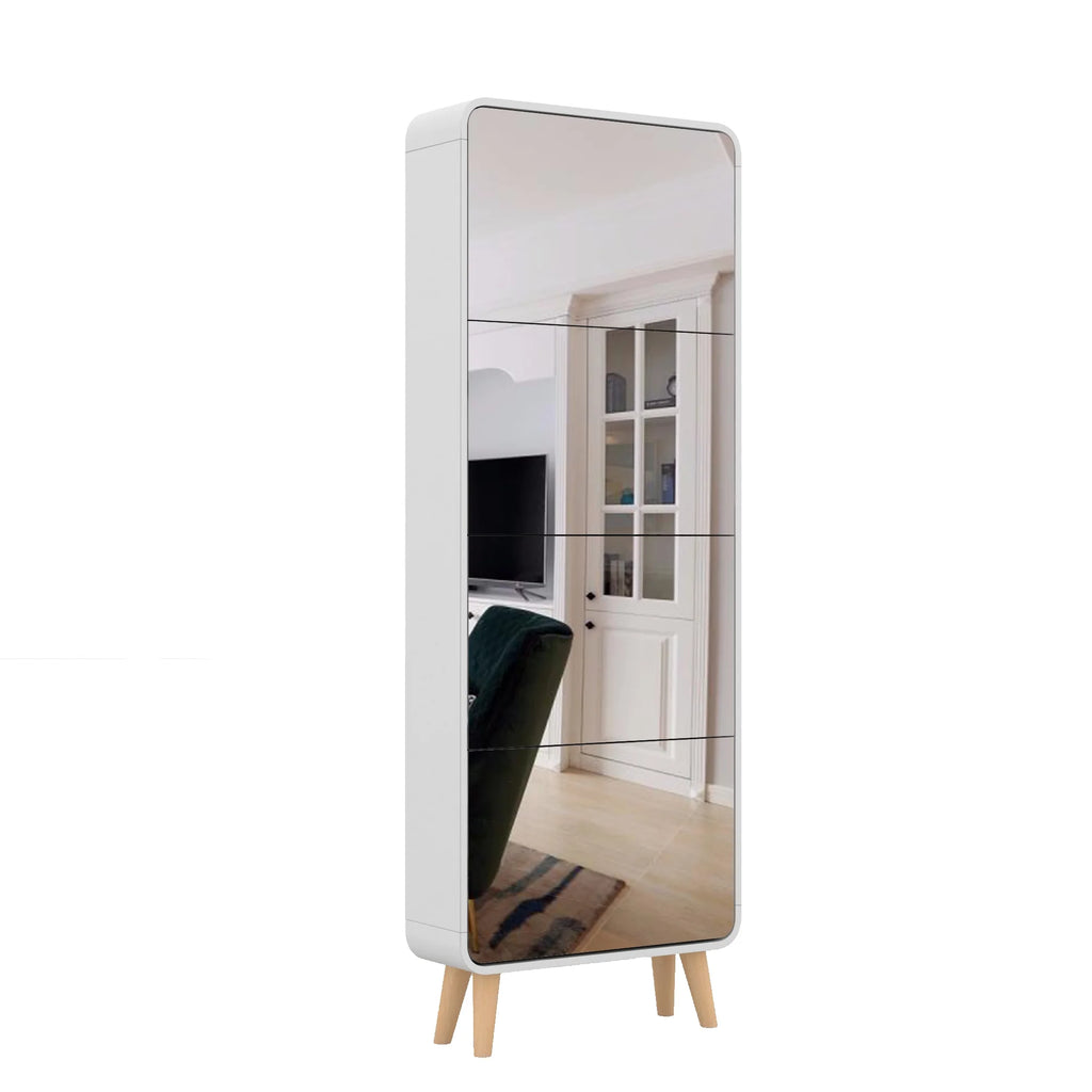 White 4 Flip Drawers Wood Shoe Cabinet with Mirror E31236