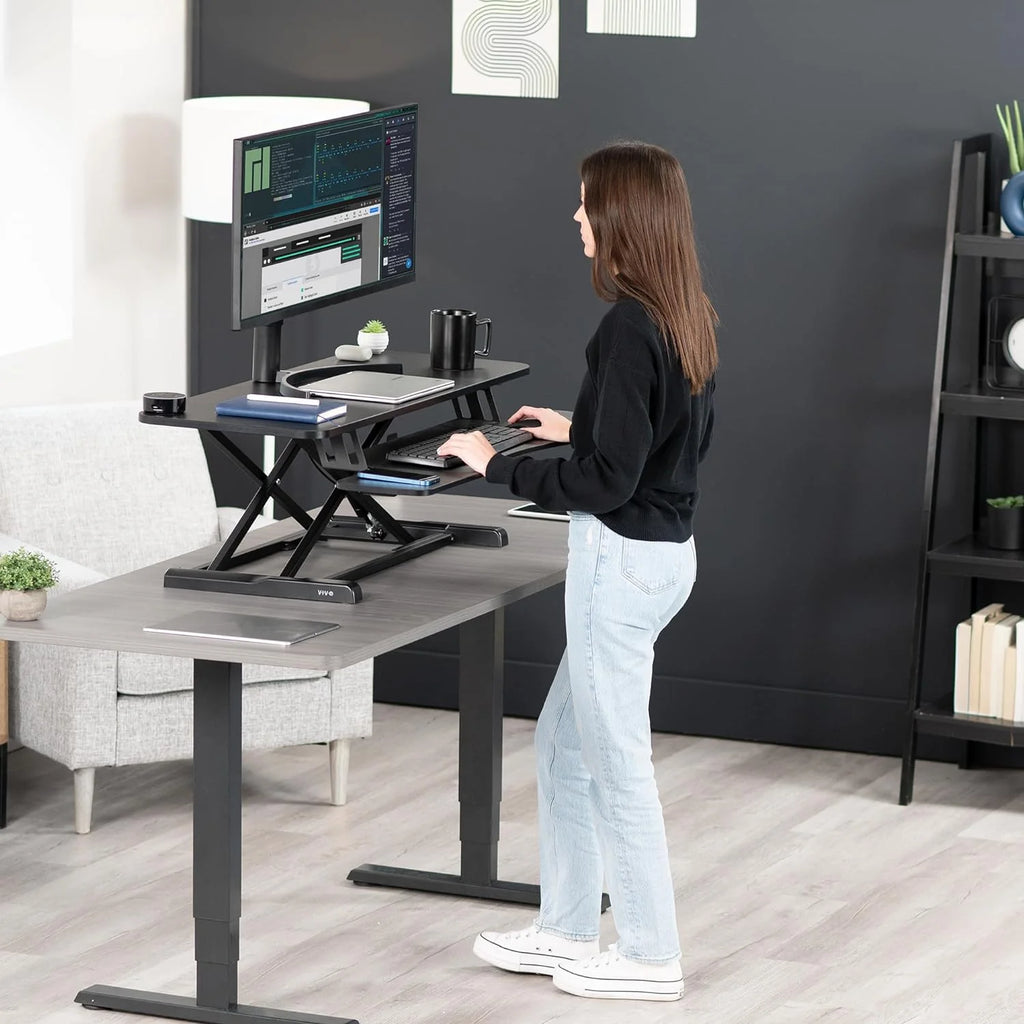 Black Height Adjustable Standing Desk Monitor Riser V789259