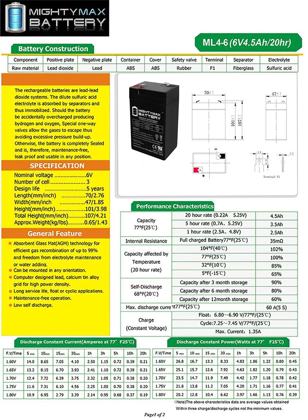 4.5AH SLA Replacement Battery 10 Pack J31844