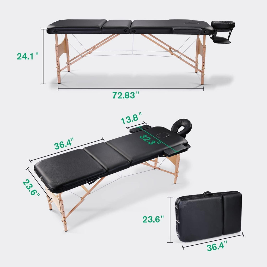 Black Ergonomic Massage Table with Carrying Case T1766