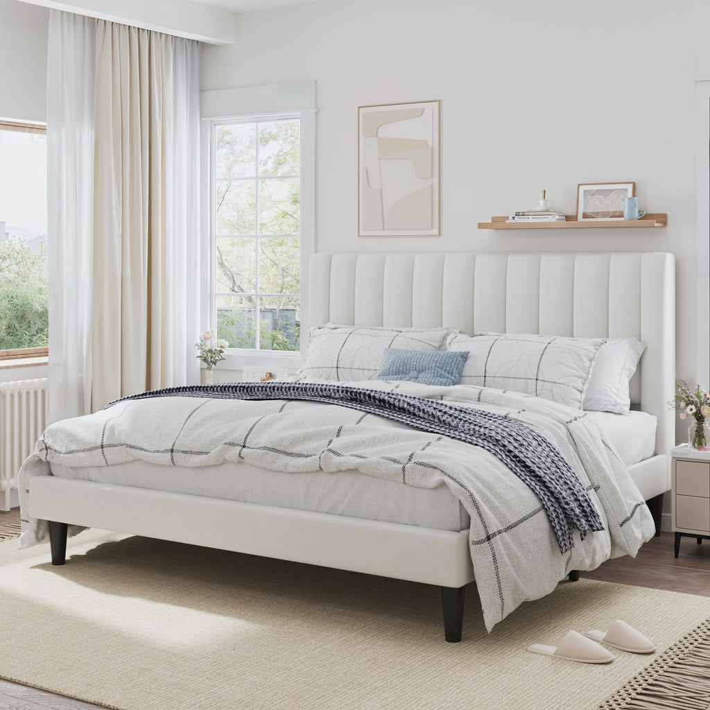 Pink Queen Size Upholstered Platform Bed Frame with Velvet Headboard Z50761