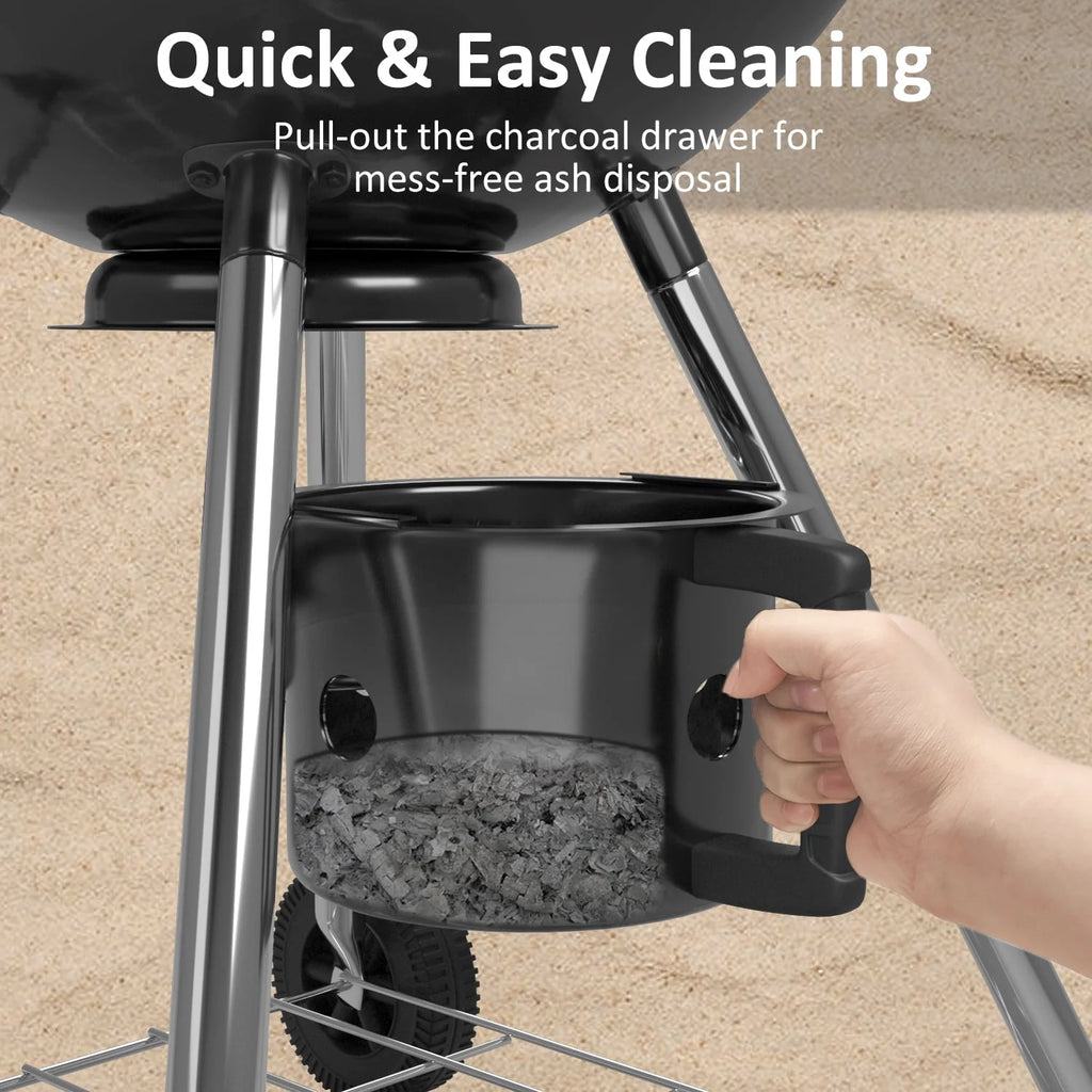 Black 29” Barrel Outdoor Charcoal Grill with Side Shelf and Wheels O572054