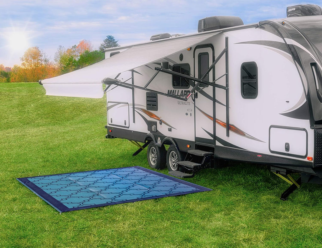 Large Reversible Outdoor Patio Mat 9' x 12' Lattice Blue X64439