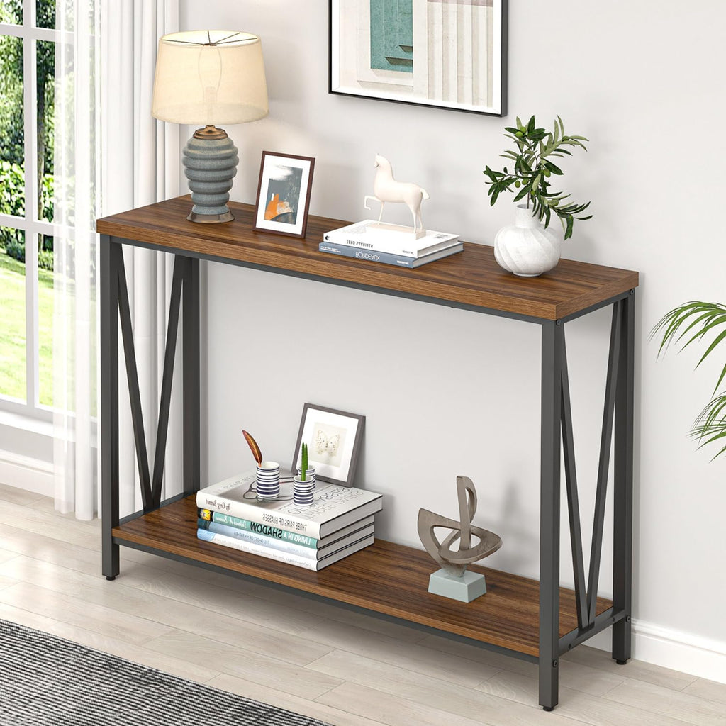 Rustic Walnut Coffee Table with Storage Shelf C9981