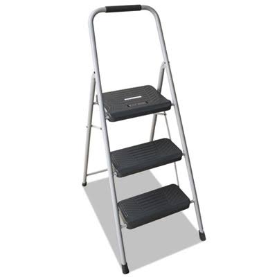 3 Step Steel Step Stool, Gray, 200 lb Load Capacity J36835