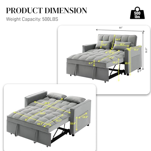 Beige Velvet Convertible Sleeper Sofa Bed with Pullout Bed F928358