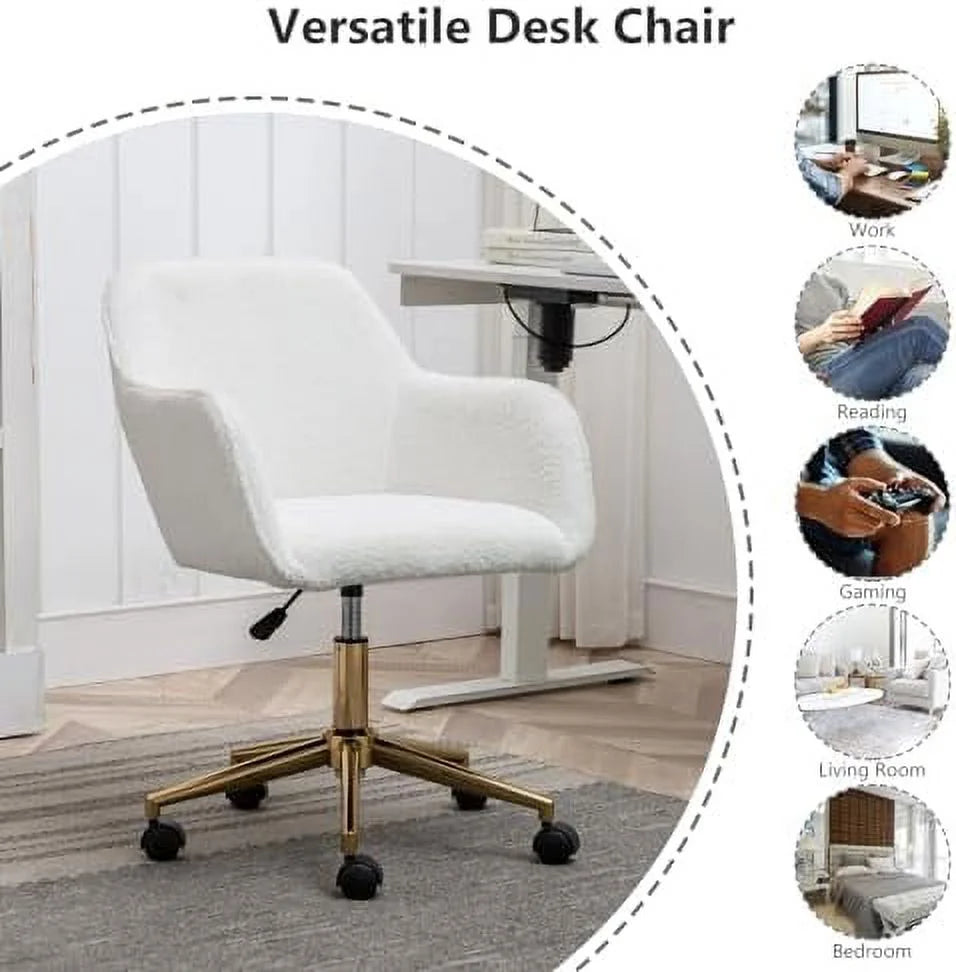 White Sherpa Desk Chair with Wheels and Arms L623955