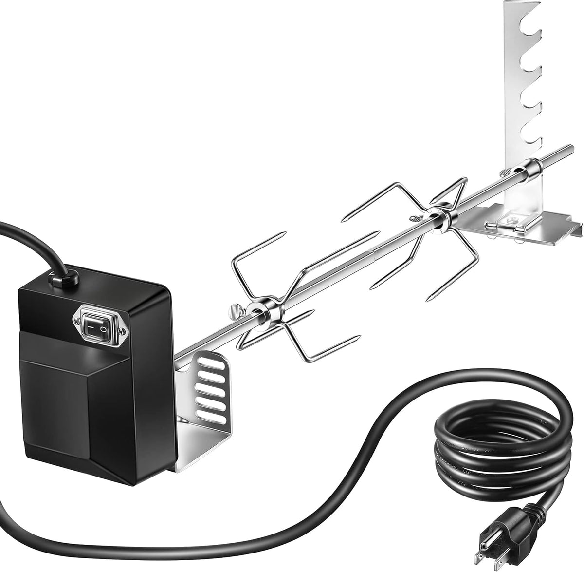 Universal Rotisserie Grill Kit with 120V 4W Motor, 28'' Spit Rod, 2 x 4 Forks R52000