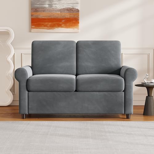 Gray Pull Out Sofa Bed with Twin Size Mattress Pad M614056