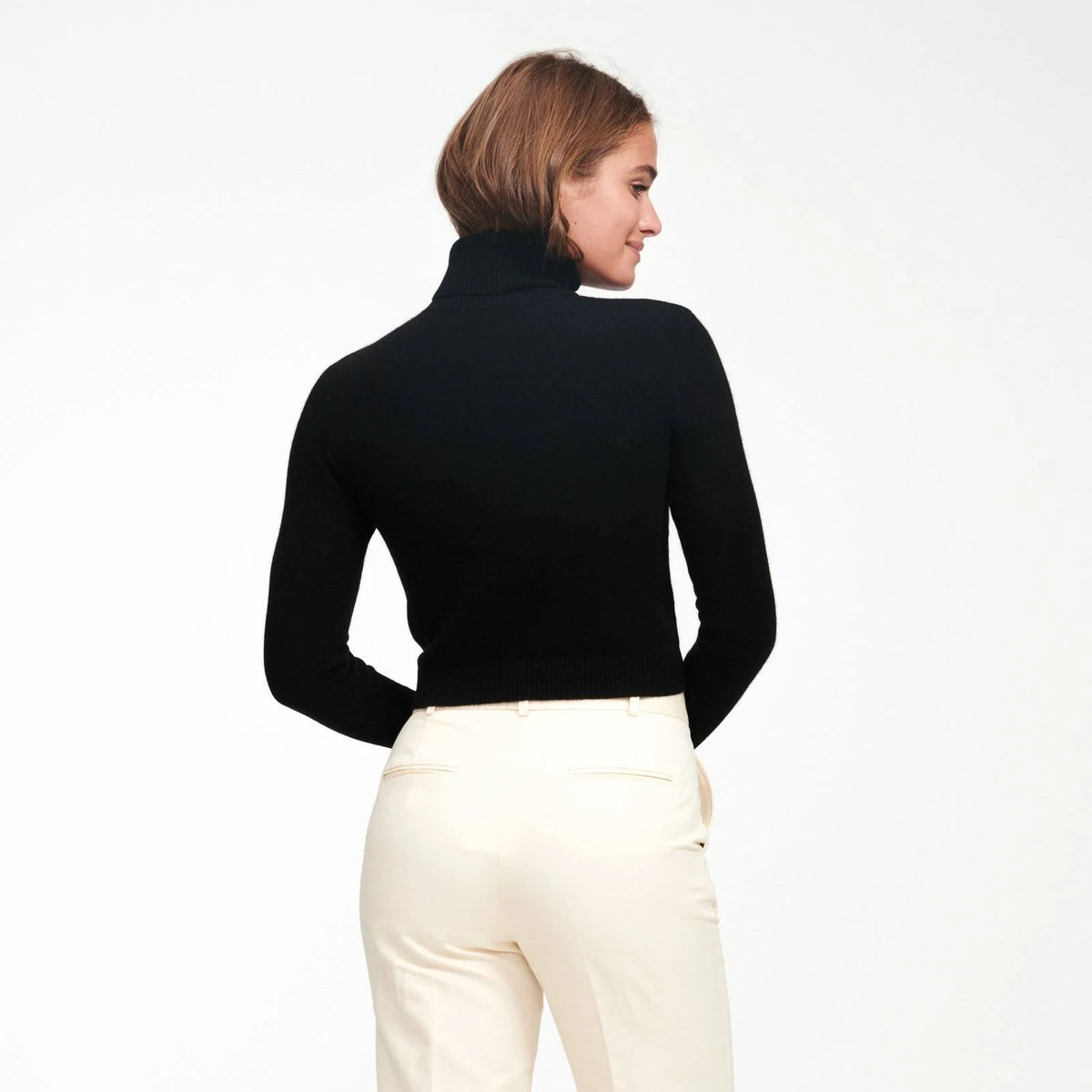 Cashmere Cropped Turtleneck Oatmeal D49624