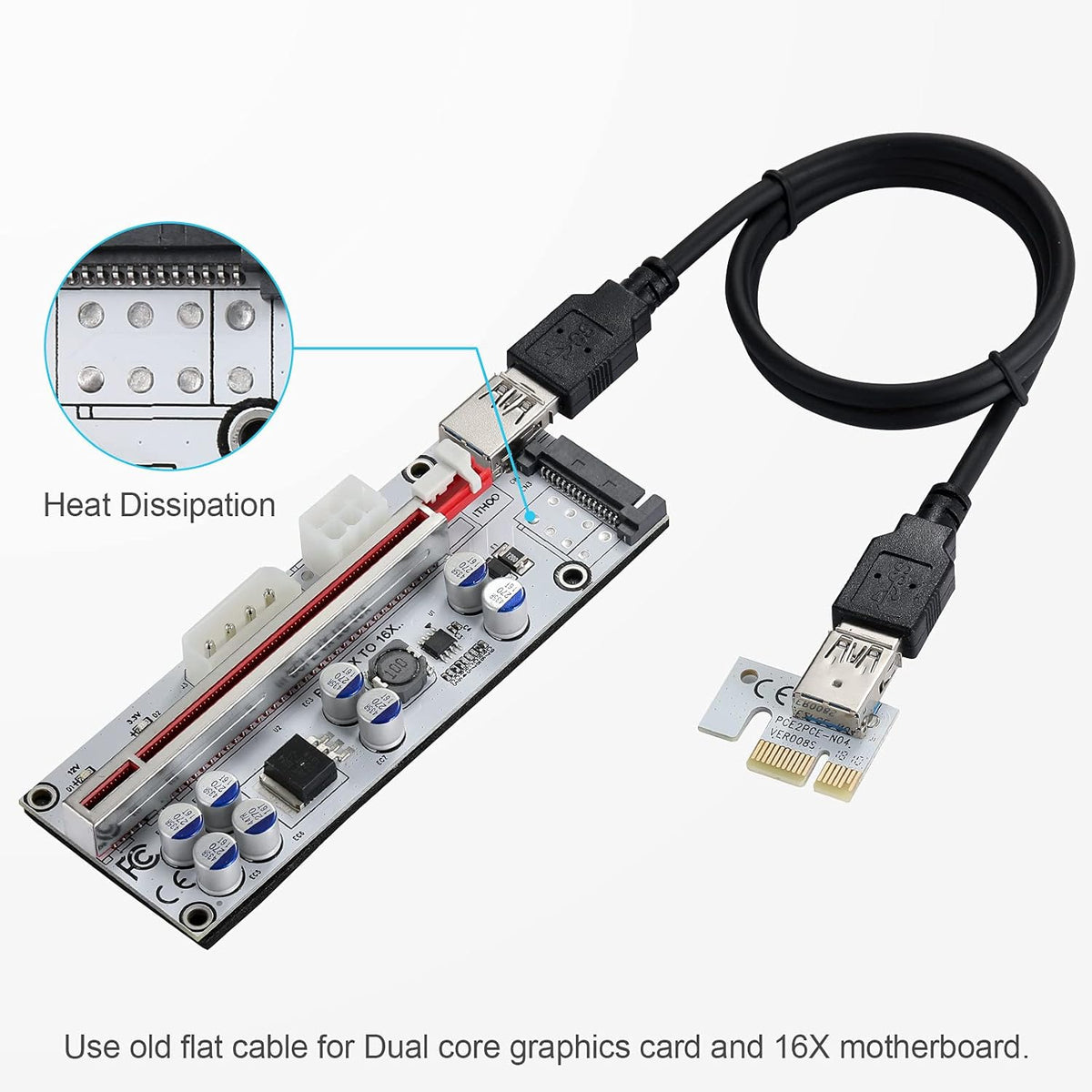 PCI-E 1X to 16X Riser Card with 24in USB 3.0 Extension Cable M8711