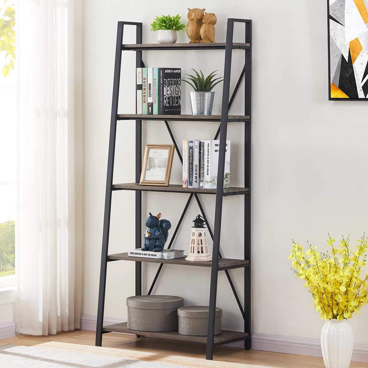 Industrial 5 Tier Ladder Shelf (Dark Gray Oak) P49806