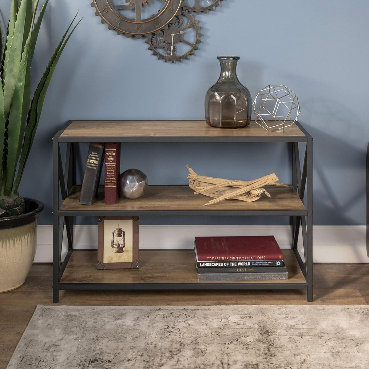 4 Tier Grey Metal Wood Bookcase I82144