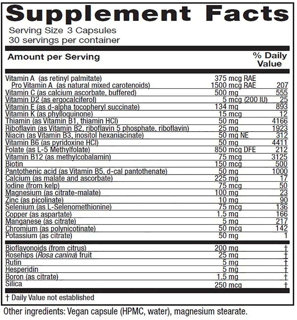 Vegan 90 Capsules Multivitamin and Mineral L625