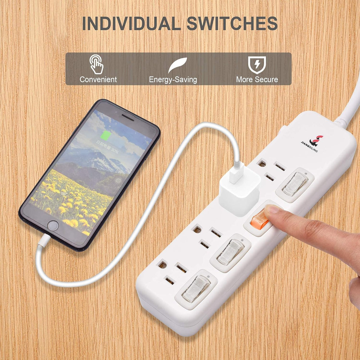 6 ft White Power Strip Surge Protector, 4 Outlets, Pack of 2 L674