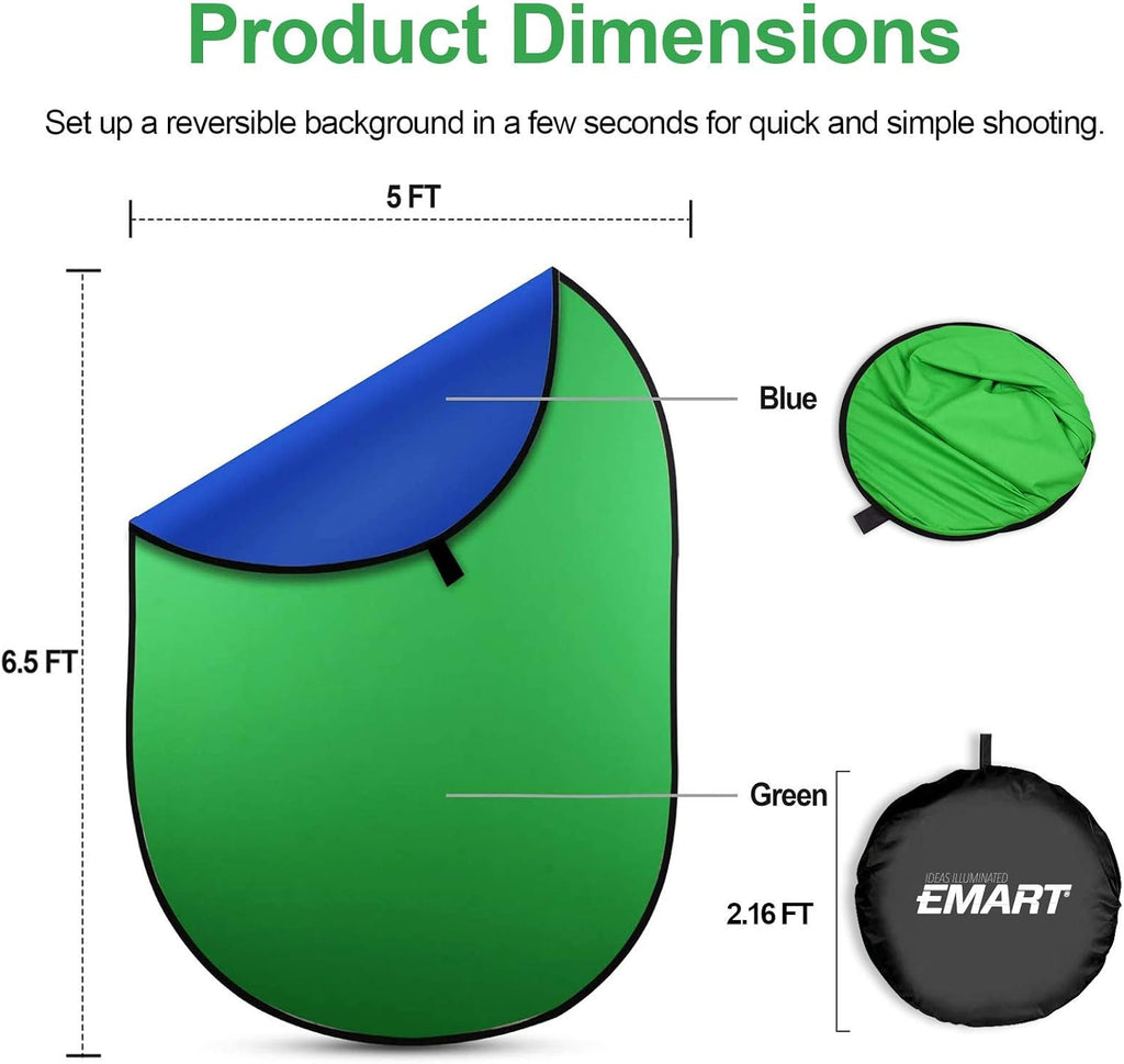Portable Green Screen Backdrop 5 x 6.5ft Collapsible Chromakey Background Q660