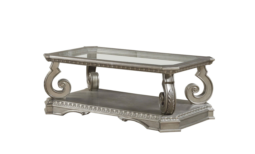 Antique Champagne Clear Glass Wood Coffee Table F1208
